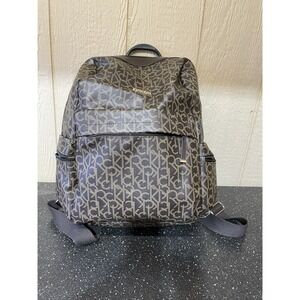 Calvin Klein Dark Brown/Tan Monogram Logo Backpack Adjustable Straps